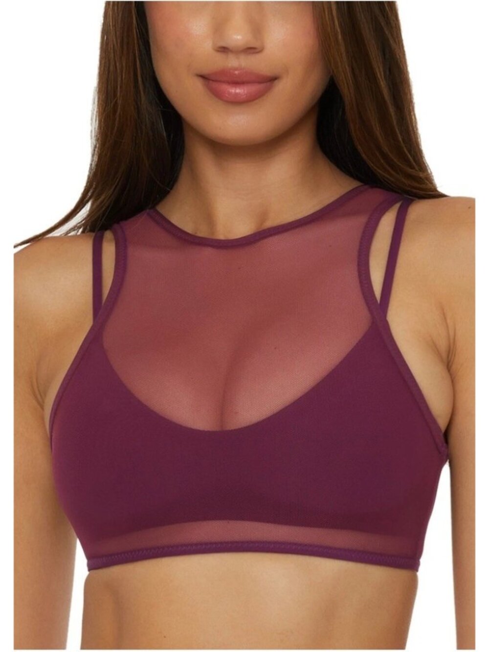 Becca By Rebecca Aubergine Muse Ariadne Mesh Overlay Swim Bikini Top Size D-Cup
